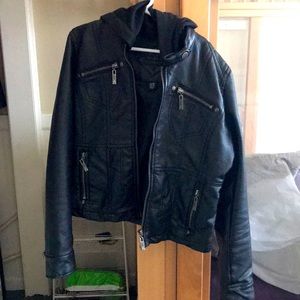 Black pleather hooded jacket